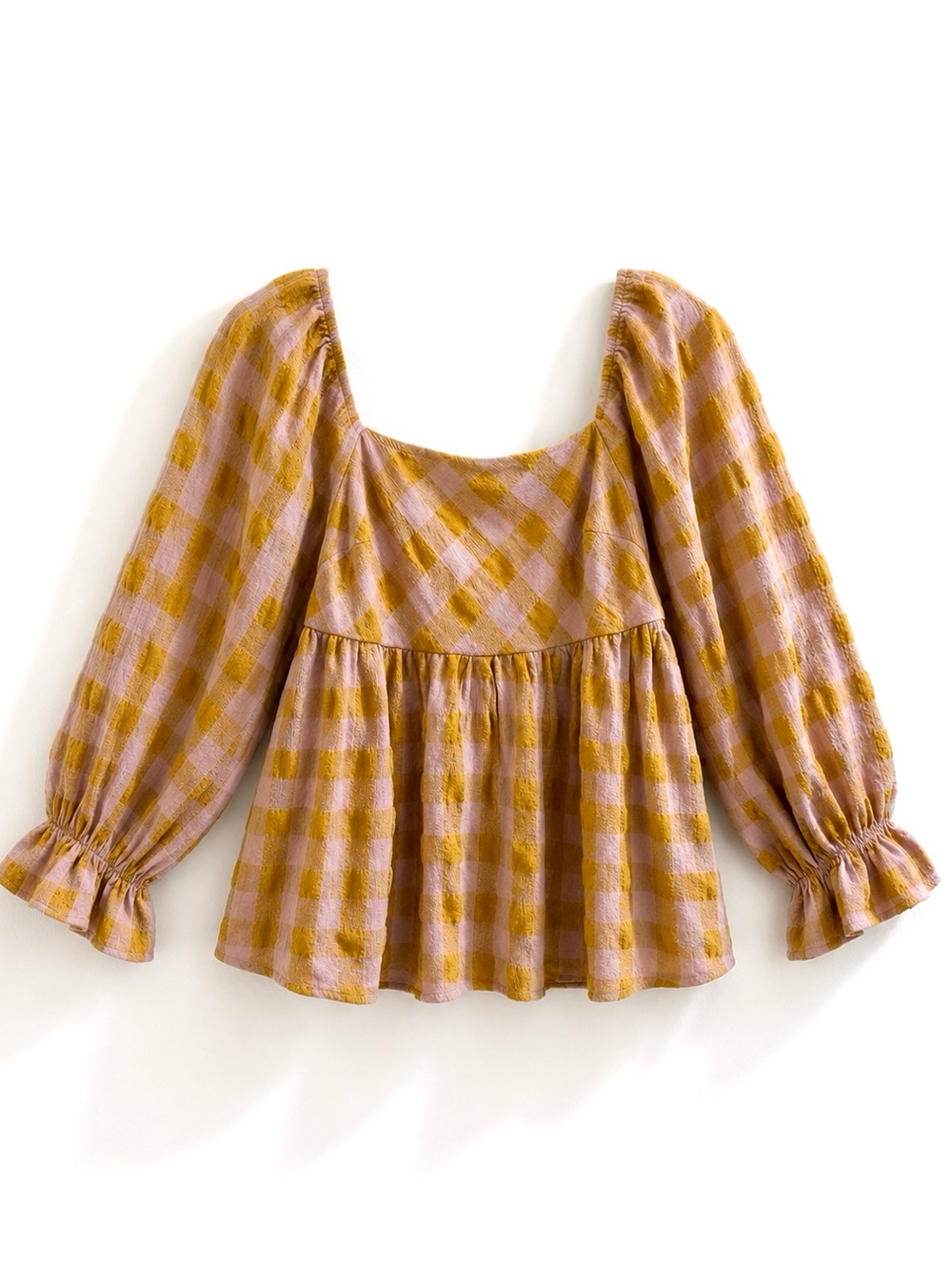 Entro Plaid Puff Sleeve Babydoll Top Size M Boho NWT